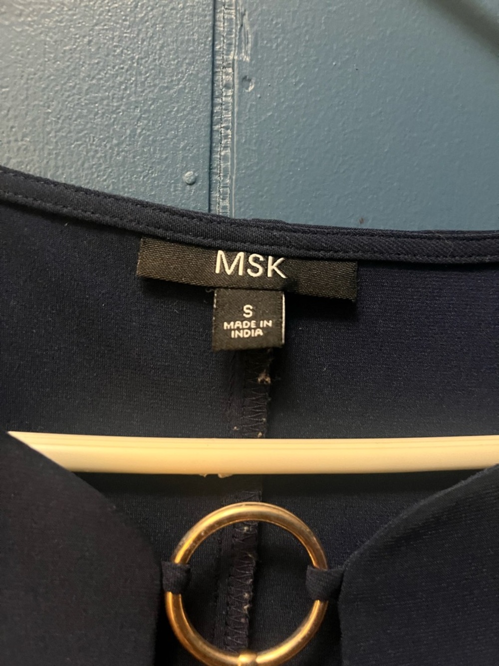 MSK Navy Dress with Gold Ring Detail